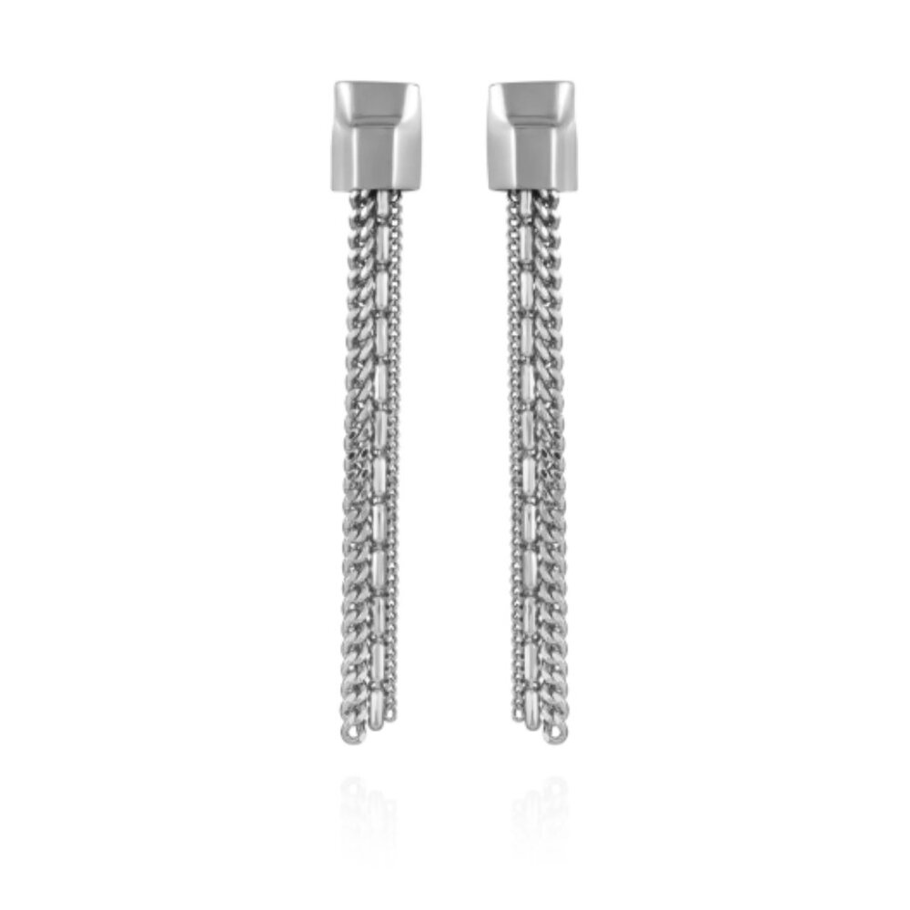 🔥3/$30 Vince Camuto Silvertone Mixed Chain Linear Tassel Dangle Drop Earrings